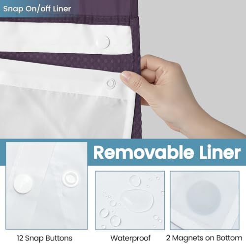 EUTXL Heavyweight Waffle No Hook Shower Curtain with Liner, Purple, 71x74