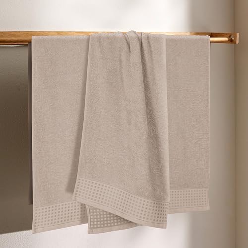 GLAMBURG Ultra Soft 4 Pack Oversized Bath Towel Set 27x54 inches, 100% Cotton Bath Towels, Highly Absorbant Compact Quickdry & Lightweight Towel, Ideal for Gym Travel Camp Pool - Tan