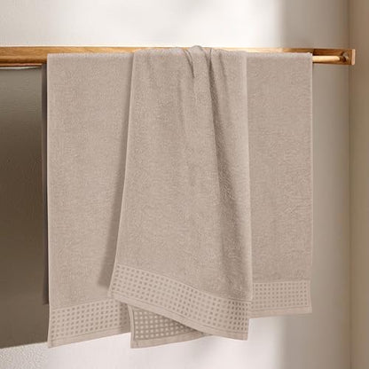 GLAMBURG Ultra Soft 4 Pack Oversized Bath Towel Set 27x54 inches, 100% Cotton Bath Towels, Highly Absorbant Compact Quickdry & Lightweight Towel, Ideal for Gym Travel Camp Pool - Tan
