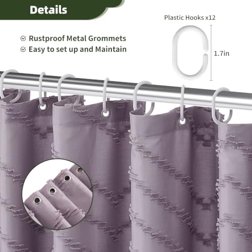 Siiluminisoy Boho Shower Curtain Woven Fabric Purple Cute Shower Curtain Modern Farmhouse Textured Tufted Chevron Striped Minimalist 72 x 72 Bathroom Shower Curtain Set with Hooks