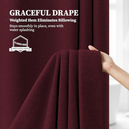 BTTN 72x80 Linen Textured Waterproof Fabric Shower Curtain Set, Burgundy