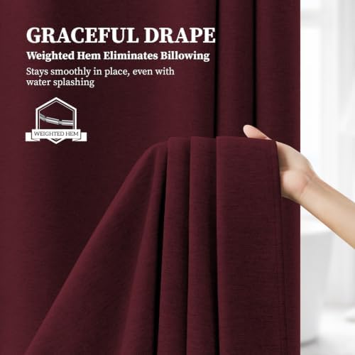 BTTN Long Linen Textured Waterproof Shower Curtain Set, 72x84, Burgundy