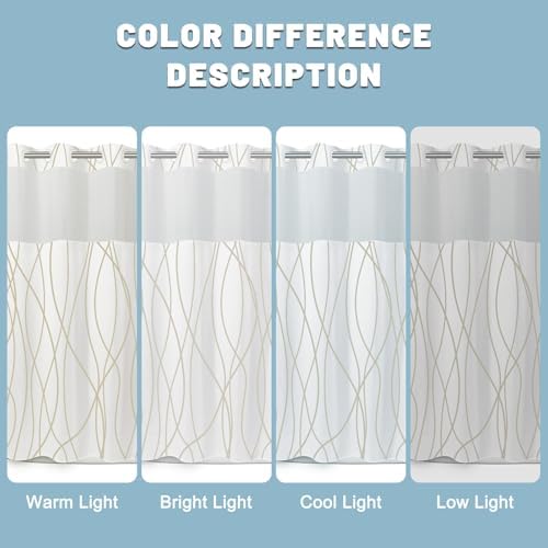 LXBNI Beige Khaki No Hook Shower Curtain with Liner, 71 x 77 Inch