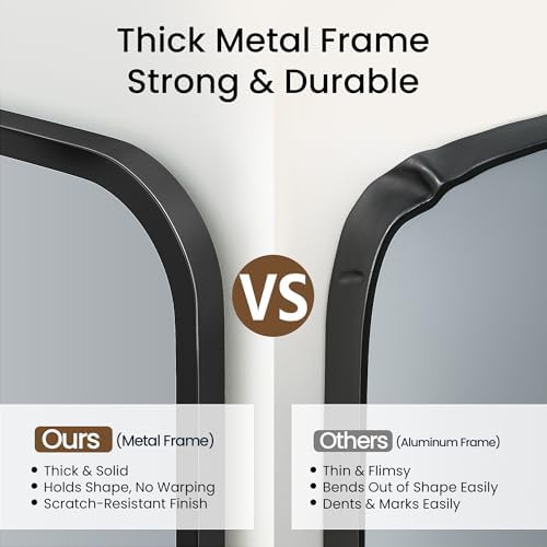 30x36 Inch Matte Black Rounded Rectangle Bathroom Vanity Mirror