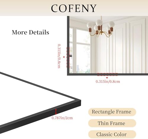 COFENY 40x60inch Black Bathroom Mirror, Black Rectangle Mirror with Frame, Large Rectangular Wall Mirrors for Bathroom, Living Room, Hair Salon, Big Farmhouse Mirror Hang Horizontal/Vertical