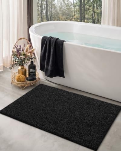 Color&Geometry Large Bath Mats for Bathroom Non Slip, 24"x36" Pure Black