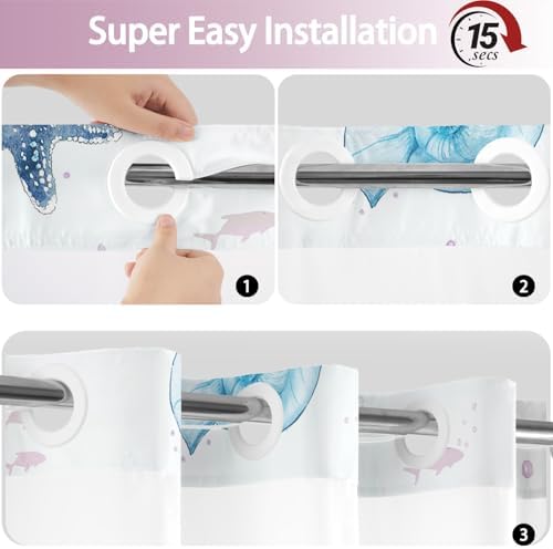 No Hook Shower Curtain and Liner Set, Watercolor Purple Beach Coastal 71x74