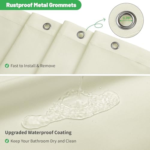 eachope Waterproof Fabric Shower Curtain Liner,72x72 Inch Cream,1 Pack