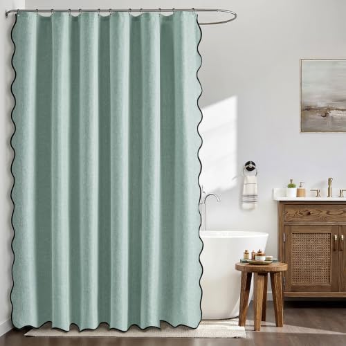 MIULEE 72"x84" Extra Long Scalloped Linen Shower Curtain Seafoam Green