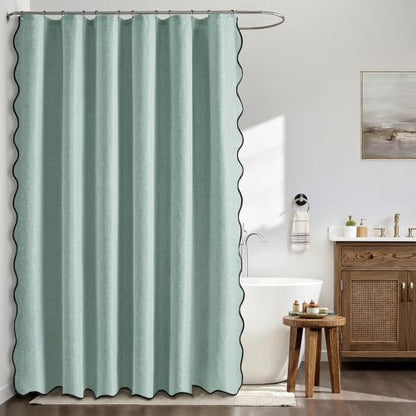 MIULEE 72"x84" Extra Long Scalloped Linen Shower Curtain Seafoam Green