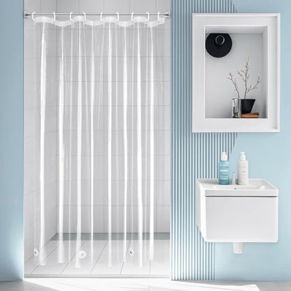EurCross Stall Clear Shower Curtain Liner with Hooks and 5 Magnet Weights, Heavy Duty Waterproof Premium 9G PEVA Transparent Plastic Stall Shower Curtain 54 x72 inch, 9 Metal Grommets