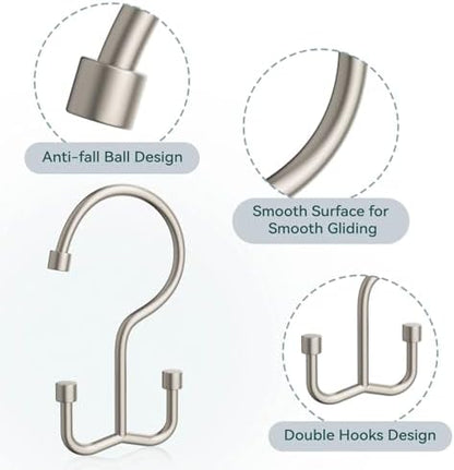 Goowin Shower Curtain Hooks, Shower Curtain Rings, Metal Shower Curtain Hangers Rust Proof, Double Glide Shower Rings for Curtain, Shower Hooks for Shower Curtain, Matte Nickel, 24 Pack-Cylinders