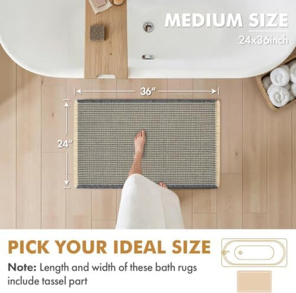 MIULEE Set of 2 Waffle Bathroom Rugs Dark Grey&Yellow Bath Mat 24x36 Inch