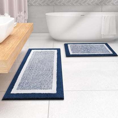 OLANLY Bathroom Runner Rugs 47x20, Long Bath Mats for Bathroom Floor, Navy