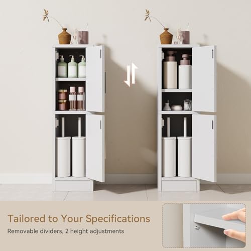 IBUYKE Small Bathroom Storage Cabinet, Narrow Tolite Paper Storage Floor Cabinet with 2 Doors & Adjustable Shelf,Bathroom Organizer for Small Space UWBS002W