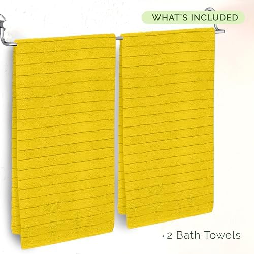 Elegant Comfort 100% Turkish Cotton Corduroy Ribbed Luxury Soft 2 Pack Bath Towels 27 x 54 Inch - Ultra Plush, Absorbent, Quick Dry, Hotel Spa Quality Towels for Bathroom Essentials, Yellow