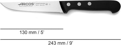 Arcos Kitchen Knife 5 Inch Nitrum Stainless Steel and 130 mm blade. Professional Utilty Knife. Ergonomic Polyoxymethylene POM Handle. Series Universal. Color Black