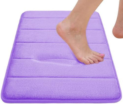 RUN HELIX Lavender Bathroom Rug Set 3 Pieces Ultra Soft, Striped Non Slip Memory Foam Toilet Mat, Absorbent Plush Shaggy Bath Mats for Bathroom, Bedroom, Kitchen