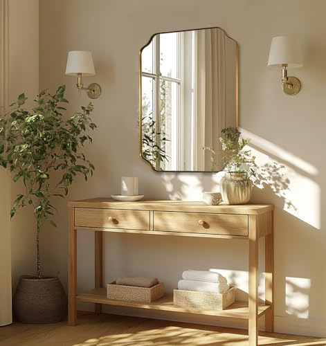 ANDY STAR Brushed Gold Mirror, 24"x32" Bathroom Vanity Mirror, Unique Rectangular Bathroom Mirror with Stainless Steel Metal Framed, Wall Mounted Decorative Mirror (Horizontal/Vertical)
