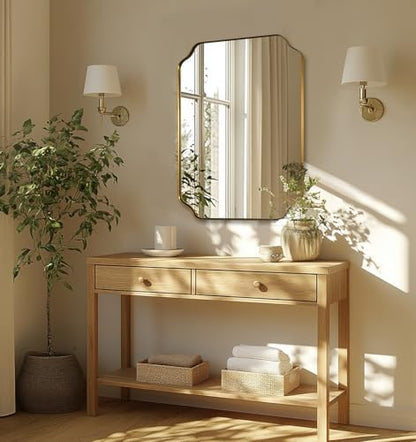 ANDY STAR Brushed Gold Mirror, 24"x32" Bathroom Vanity Mirror, Unique Rectangular Bathroom Mirror with Stainless Steel Metal Framed, Wall Mounted Decorative Mirror (Horizontal/Vertical)