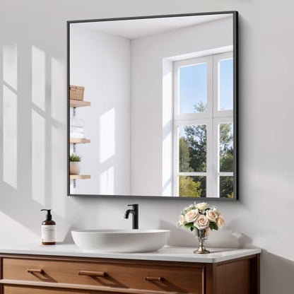 Koonmi Black Bathroom Mirror for Over Sink,Metal Framed 32"x28" Wall Mirror