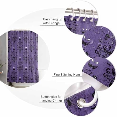 Shower Curtain Bathroom Set Spooky Halloween Haunted Ghost Cobweb Waterproof Shower Curtains with Grommets Hooks Black Purple Privacy Bath Curtain for Bathtub Decor 72x72in