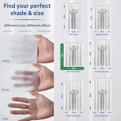 Clorox Shower Curtain Liner, Premium Medium-Weight Flexible Waterproof 6g PEVA for Bathroom with Weighted Magnets, Standard Size 72" x 72", White 1 Pack