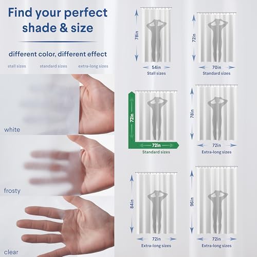 Clorox Shower Curtain Liner, Premium Medium-Weight Flexible Waterproof 6g PEVA for Bathroom with Weighted Magnets, Standard Size 72" x 72", White 2 Pack
