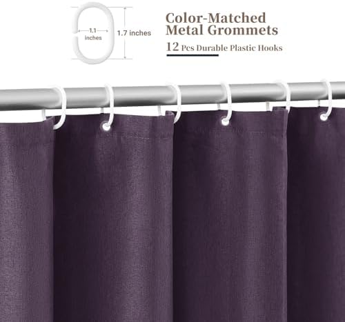BTTN 72x78 Boho Scalloped Linen Textured Cloth Shower Curtain Set, Purple