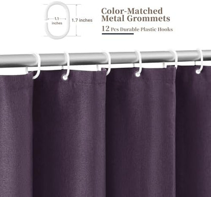 BTTN 72x90 Boho Scalloped Linen Textured Cloth Shower Curtain Set, Purple