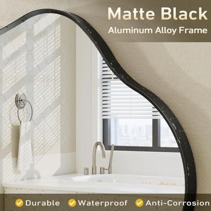 60x32 Inch Black Matte Irregular Wall Mirror