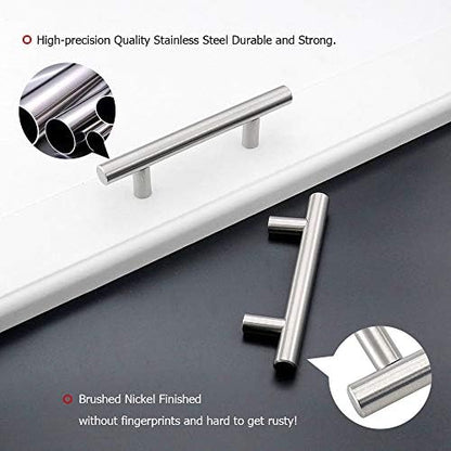 homdiy 30 Pack |Cabinet Handles Brushed Nickel Cabinet Pulls Cabinet Hardware 2-1/2in Hole Centers Drawer Pulls Kitchen Cupboard Euro T Bar Dresser Pulls 201SN