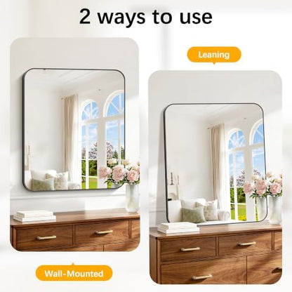 FORBATH Bathroom Mirror 30" x 36", Rectangle Black Bathroom Mirror with Black Aluminum Frame Rounded Corner, Wall Mounted Mirror for Bedroom Entryway Living Room