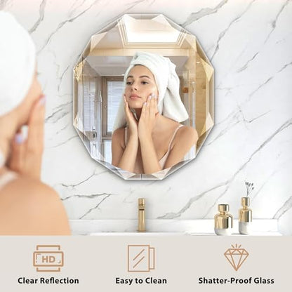 23.5x27.5 Inch Bathroom Mirrors for Over Sink, Round Frameless Mirror