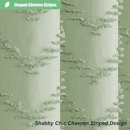 Dynamene Extra Long Boho Shower Curtain Tufted Chevron 72"x90" Sage Green