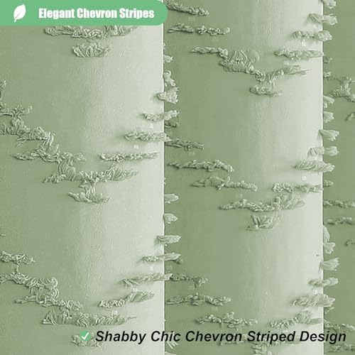 Dynamene Stall Boho Shower Curtain Tufted Chevron 60"x84" Sage Green