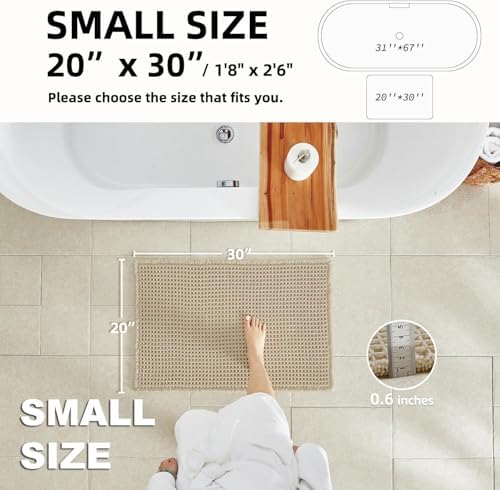 TYUU Waffle Bath Mat, Boho Bathroom Rugs Non Slip, 30x20 Pale Beige