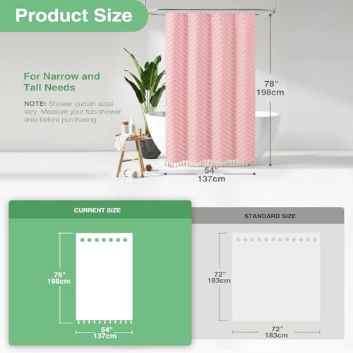 Dynamene Stall Boho Farmhouse Shower Curtain Tufted Chevron 54"x78" Pink