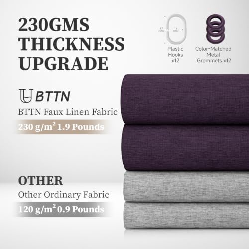 BTTN Long Linen Textured Waterproof Shower Curtain Set, 72x84, Purple