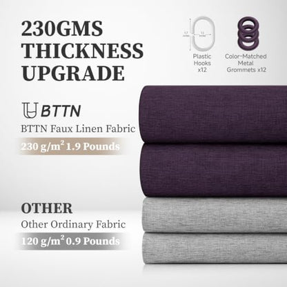 BTTN Long Linen Textured Waterproof Shower Curtain Set, 72x84, Purple