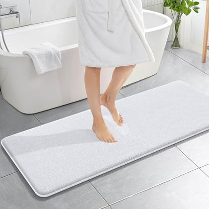OLANLY Memory Foam Bathroom Runner Rugs 59x20, Absorbent Long Mat, White