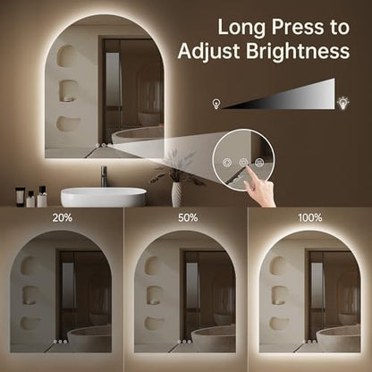 30"x36" Arched LED Lighted Bathroom Mirror with Lights