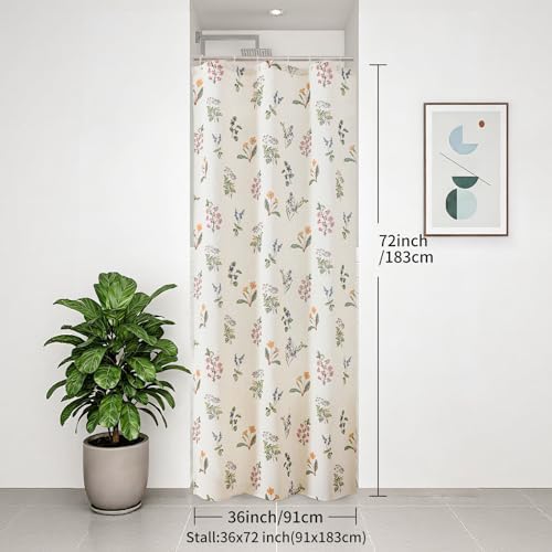 Colorful Star French Country Floral Linen Shower Curtain, 36" W x 72" L