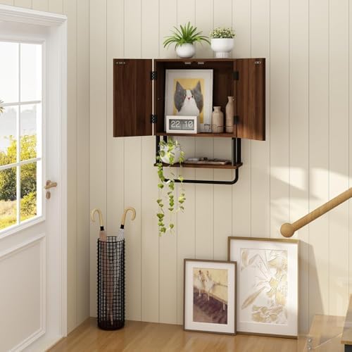 RUSTOWN Fluted Bathroom Wall Cabinet with 2 Doors, 3-Tier Medicine Cabinet