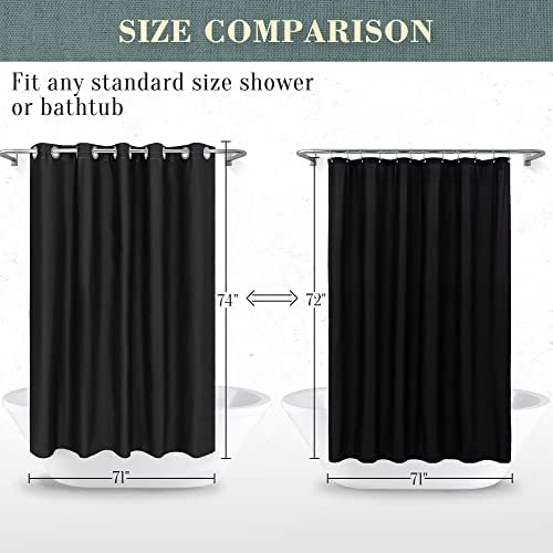 No Hook PEVA Shower Curtain or Liner, Standard Size 71 x 74, Black