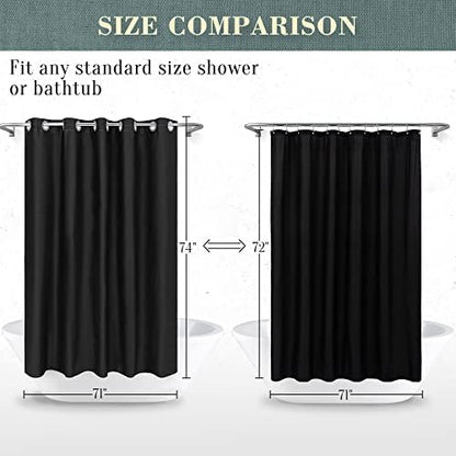 No Hook PEVA Shower Curtain or Liner, Standard Size 71 x 74, Black