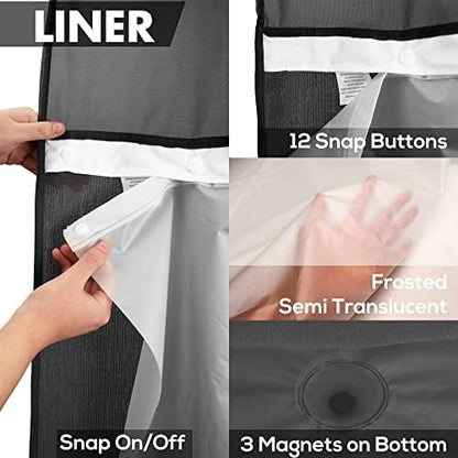 River Dream Extra Long No Hook Shower Curtain with Snap-in Liner, Black