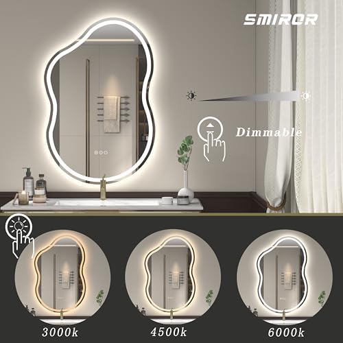 SMIROR 60x32 Irregular Led Lighted Bathroom Vanity Mirror