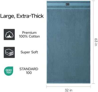 REDKISS 2 Pack Large Bath Towels, 100% Cotton, 32x63 in,Heavyweight 760G, Highly Absorbent & Quick Dry, Super Soft Luxury Shower Towels for Bathroom,Hotel Collection - Blue