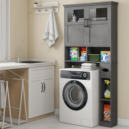 Vabches Over The Toilet Storage Cabinet with Doors & Paper Holder, Ash Grey
